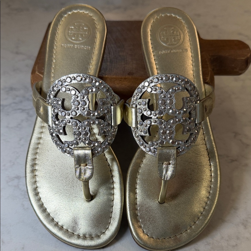 Tory Burch Gold Jeweled Miller Thong Sandals